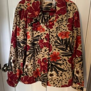 Alfred Dunner Red and Orange Floral Shirt Sz 18W Bohemian Tropical Travel Fall